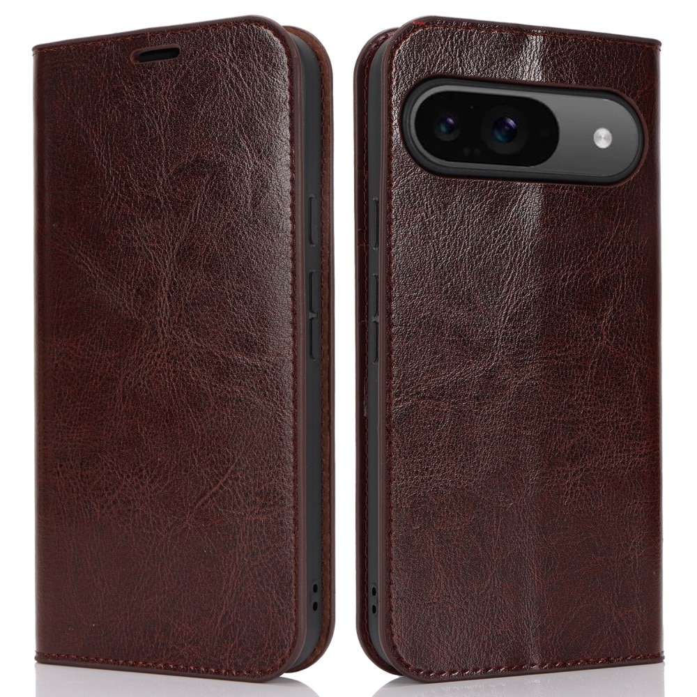 Funda cartera de cuero genuino Google Pixel 9 Marrón oscuro