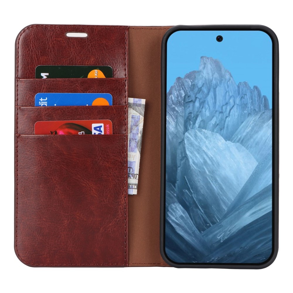 Funda cartera de cuero genuino Google Pixel 9 Pro Marrón oscuro