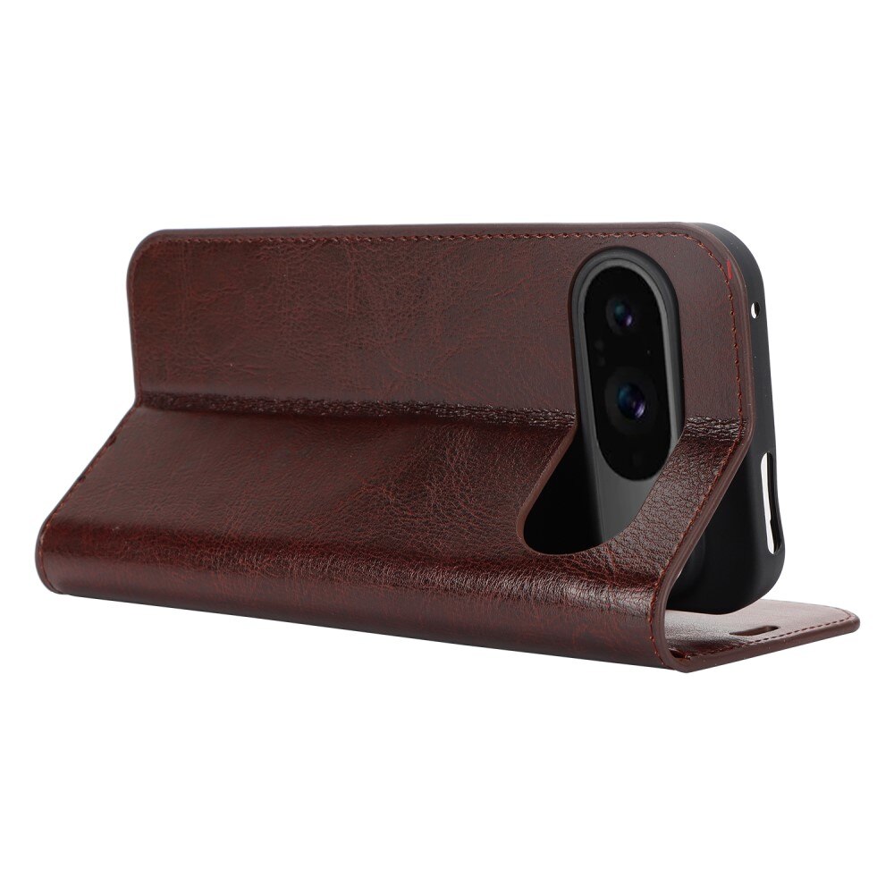Funda cartera de cuero genuino Google Pixel 9 Pro Marrón oscuro