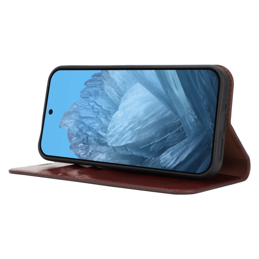 Funda cartera de cuero genuino Google Pixel 9 Pro Marrón oscuro