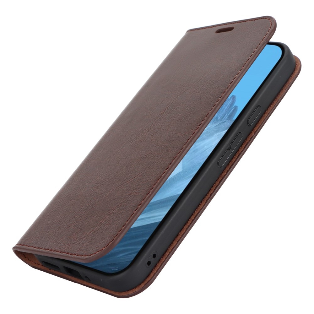 Funda cartera de cuero genuino Google Pixel 9 Pro Marrón oscuro
