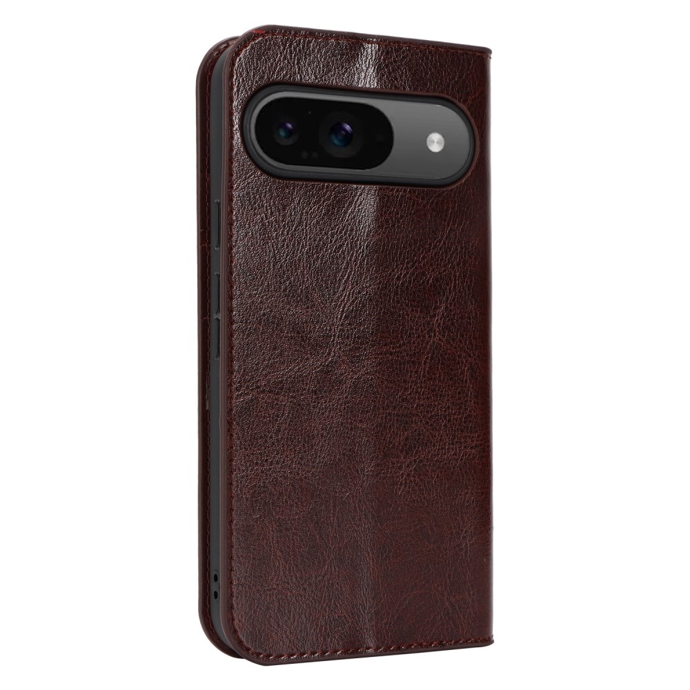 Funda cartera de cuero genuino Google Pixel 9 Pro Marrón oscuro