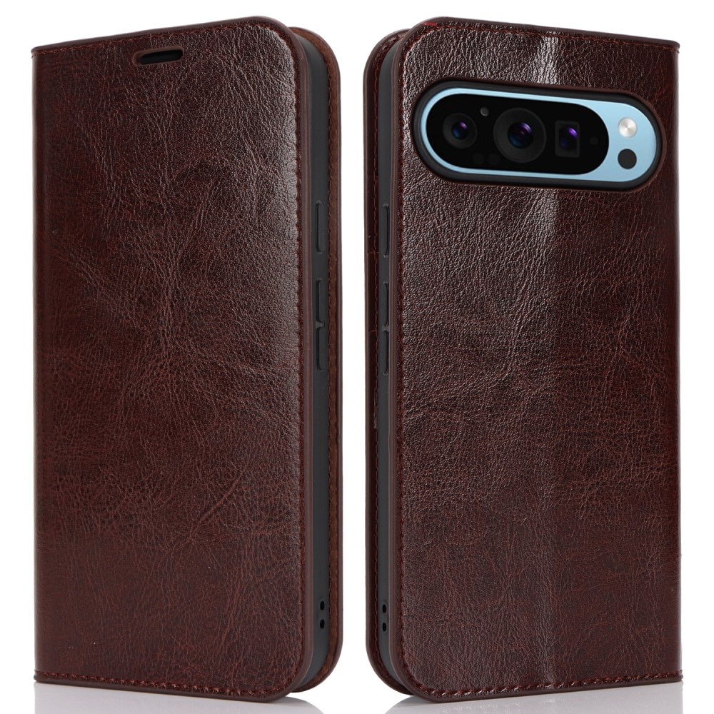 Funda cartera de cuero genuino Google Pixel 9 Pro XL Marrón oscuro