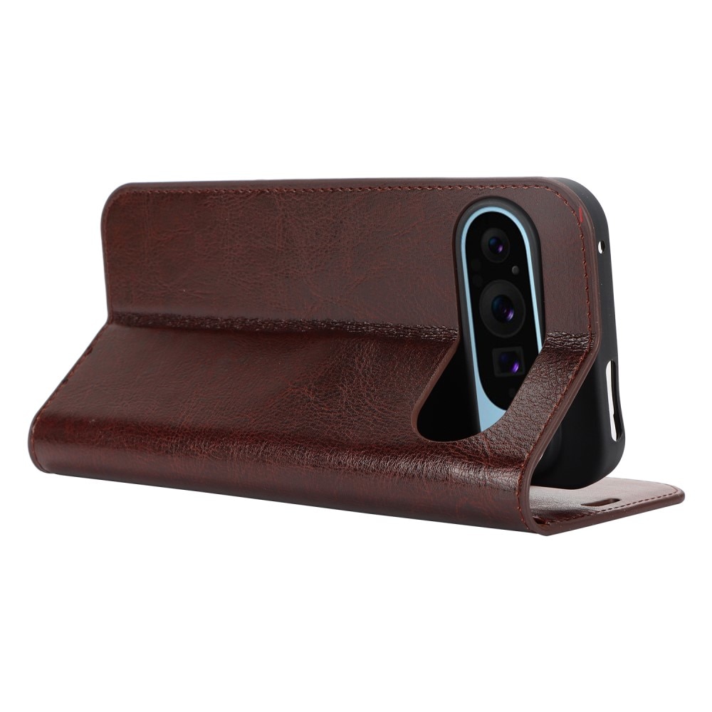 Funda cartera de cuero genuino Google Pixel 9 Pro XL Marrón oscuro