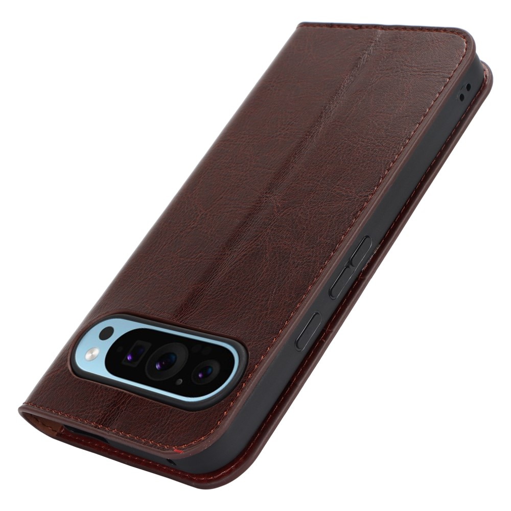 Funda cartera de cuero genuino Google Pixel 9 Pro XL Marrón oscuro