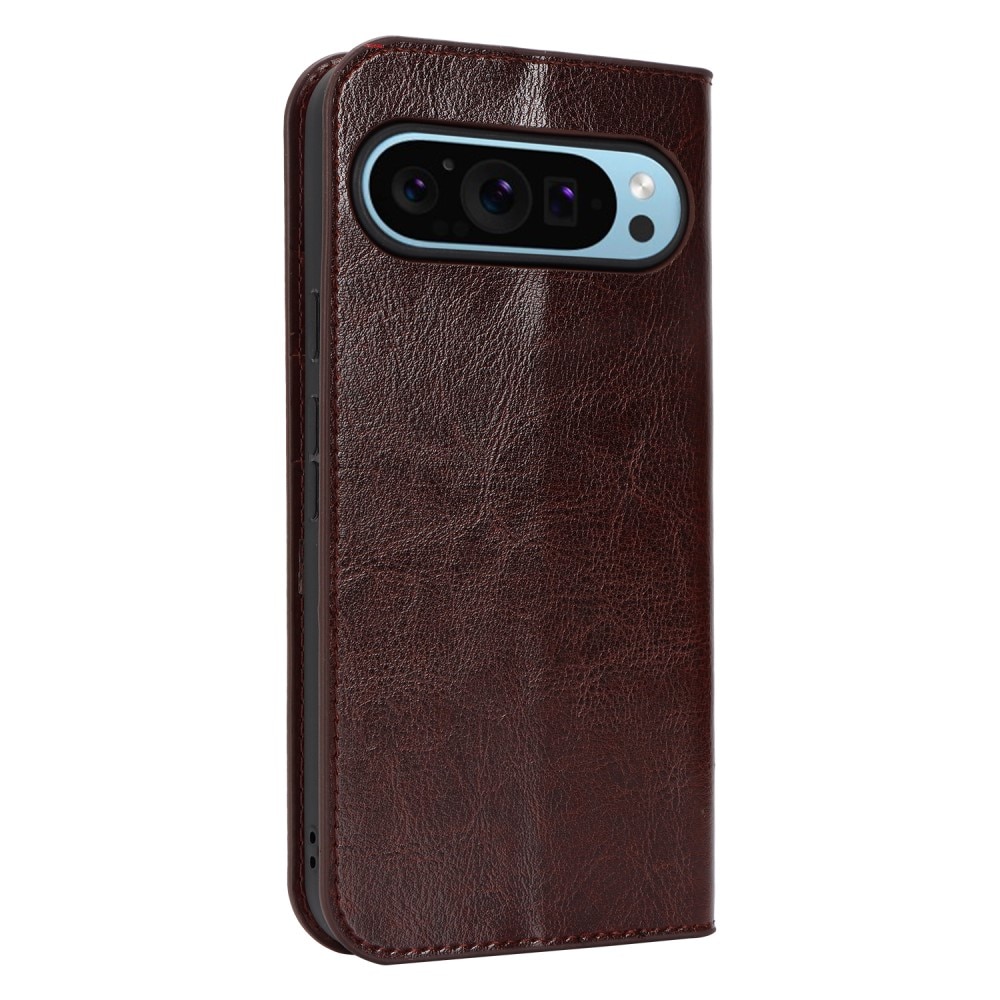 Funda cartera de cuero genuino Google Pixel 9 Pro XL Marrón oscuro