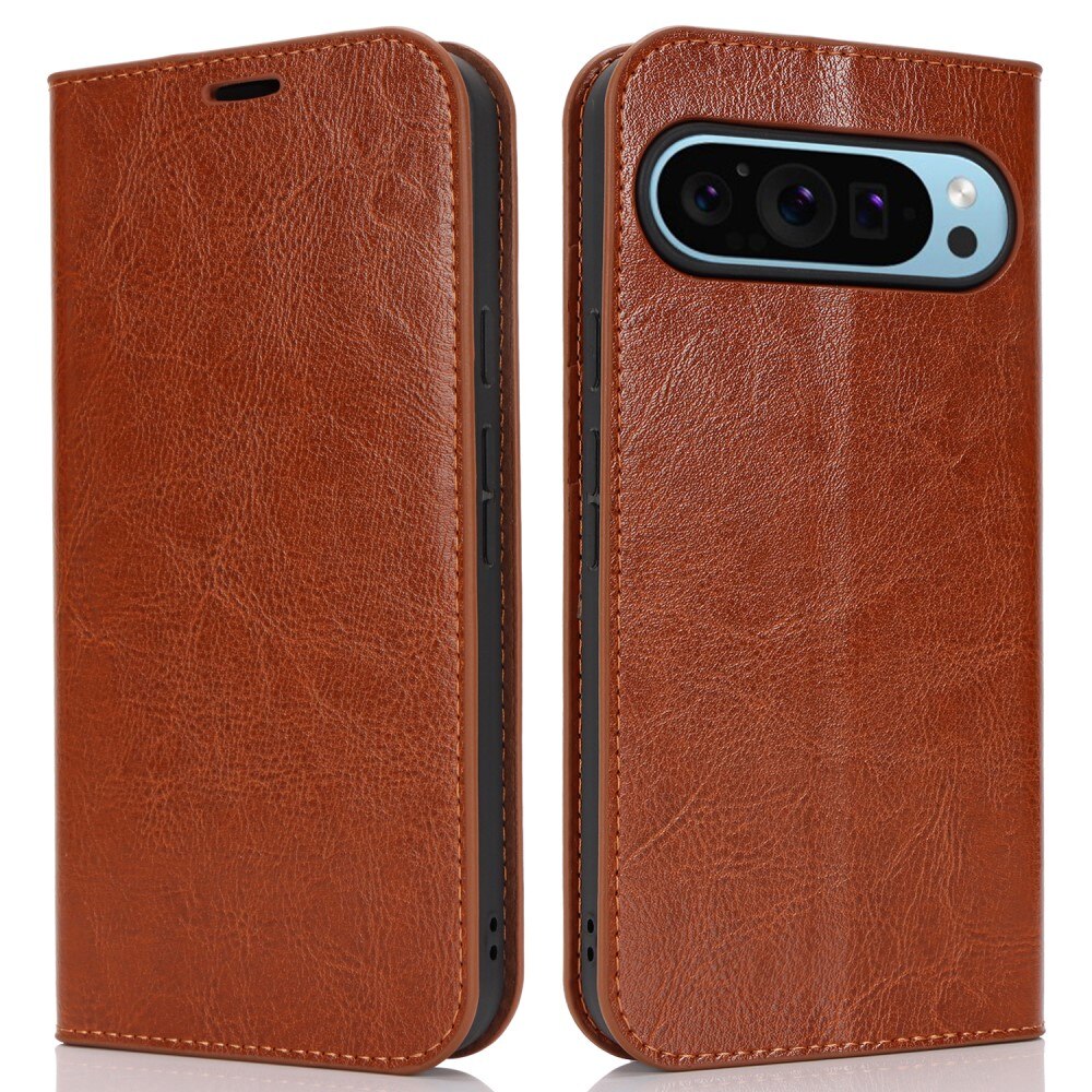 Funda cartera de cuero genuino Google Pixel 9 Pro XL Marrón
