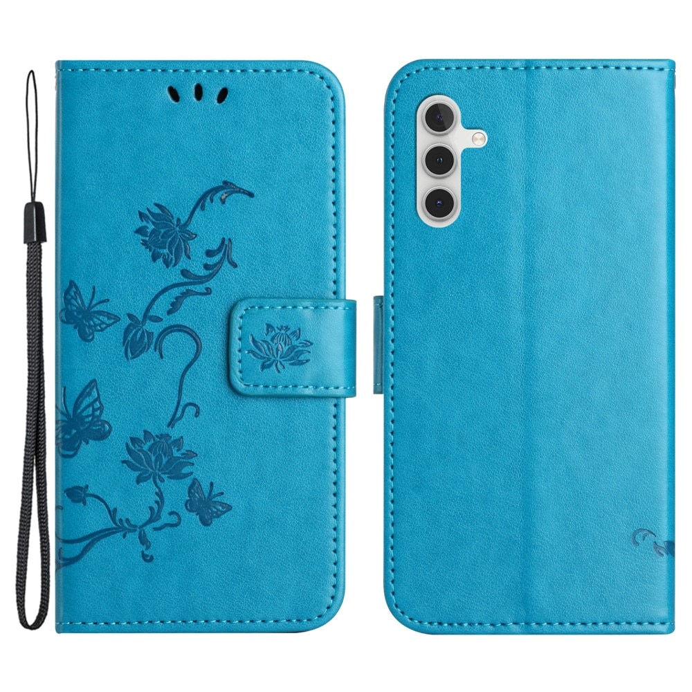 Funda de Cuero con Mariposas Samsung Galaxy S24 FE, Azul
