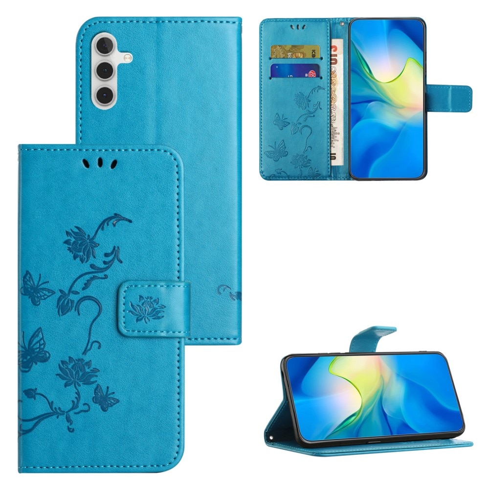 Funda de Cuero con Mariposas Samsung Galaxy S24 FE, Azul