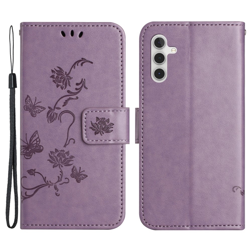 Funda de Cuero con Mariposas Samsung Galaxy S24 FE, Púrpura
