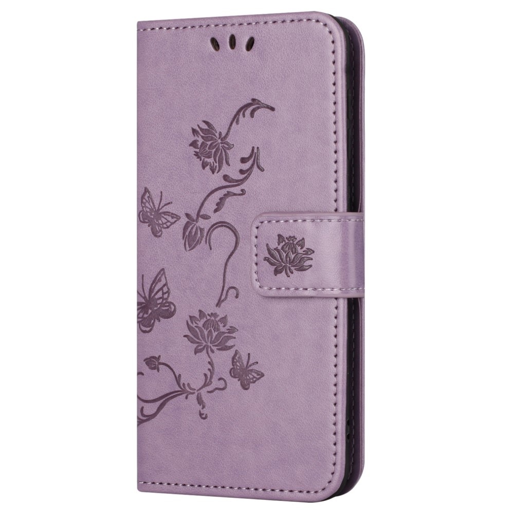 Funda de Cuero con Mariposas Samsung Galaxy S24 FE, Púrpura