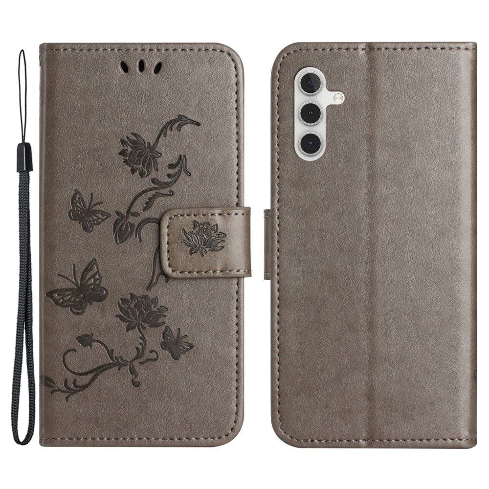 Funda de Cuero con Mariposas Samsung Galaxy S24 FE, Gris