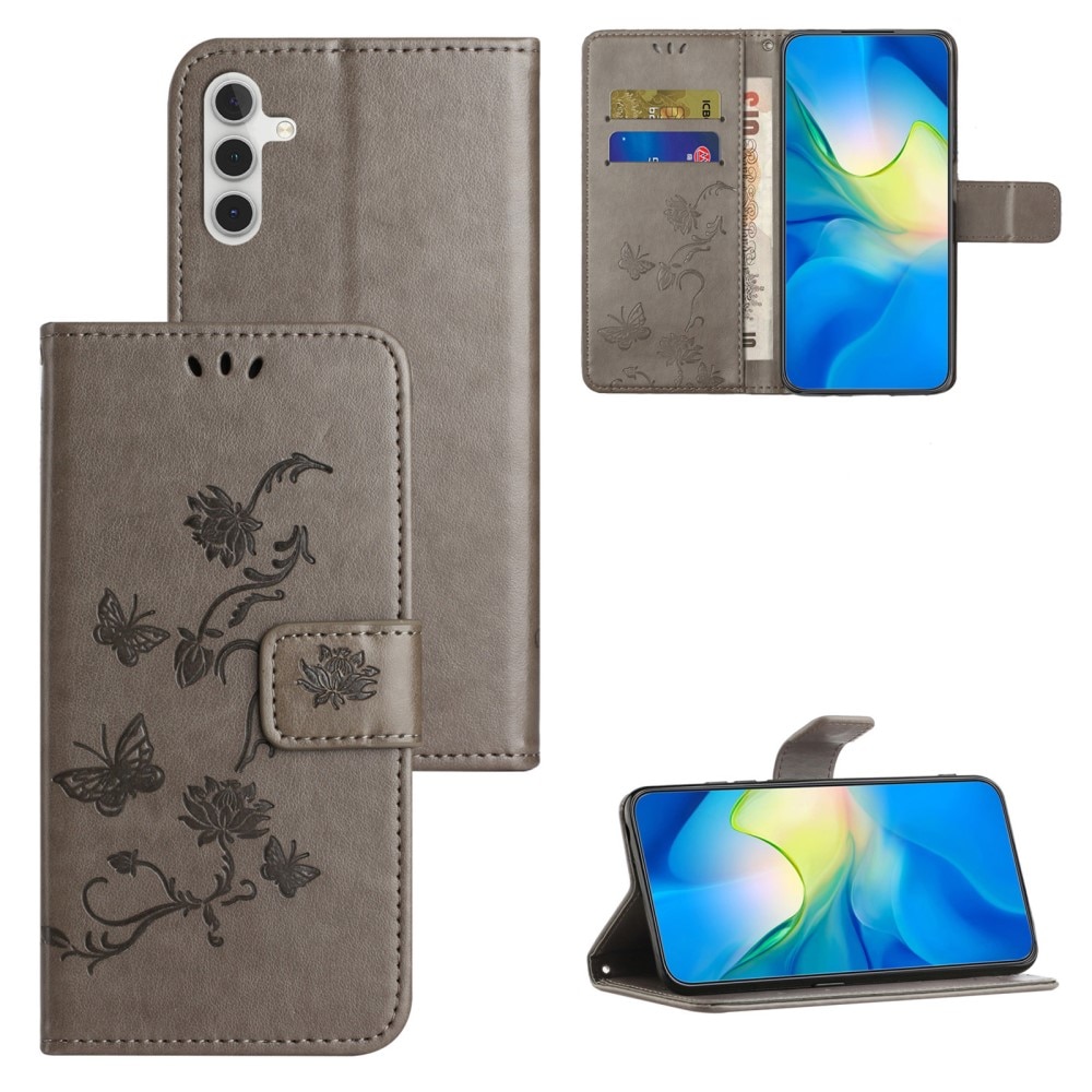 Funda de Cuero con Mariposas Samsung Galaxy S24 FE, Gris