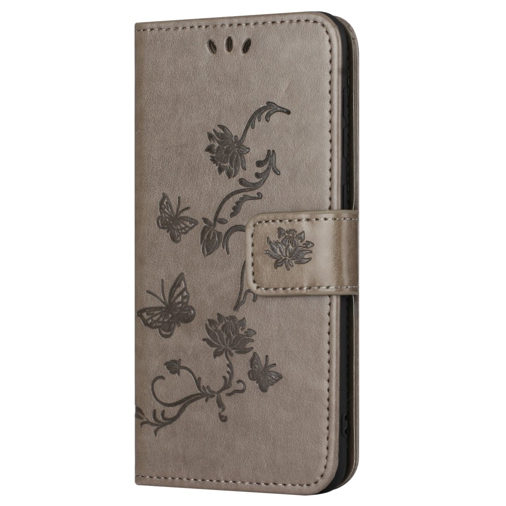Funda de Cuero con Mariposas Samsung Galaxy S24 FE, Gris