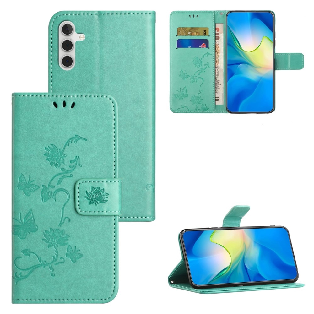 Funda de Cuero con Mariposas Samsung Galaxy S24 FE, Verde