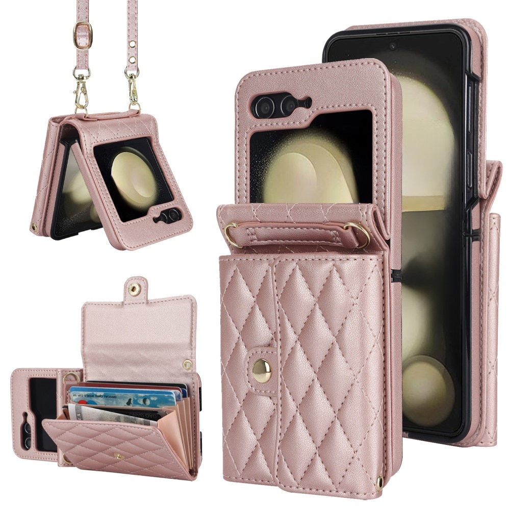 Funda acolchada tipo billetera anti-RFID Samsung Galaxy Z Flip 6 oro rosa