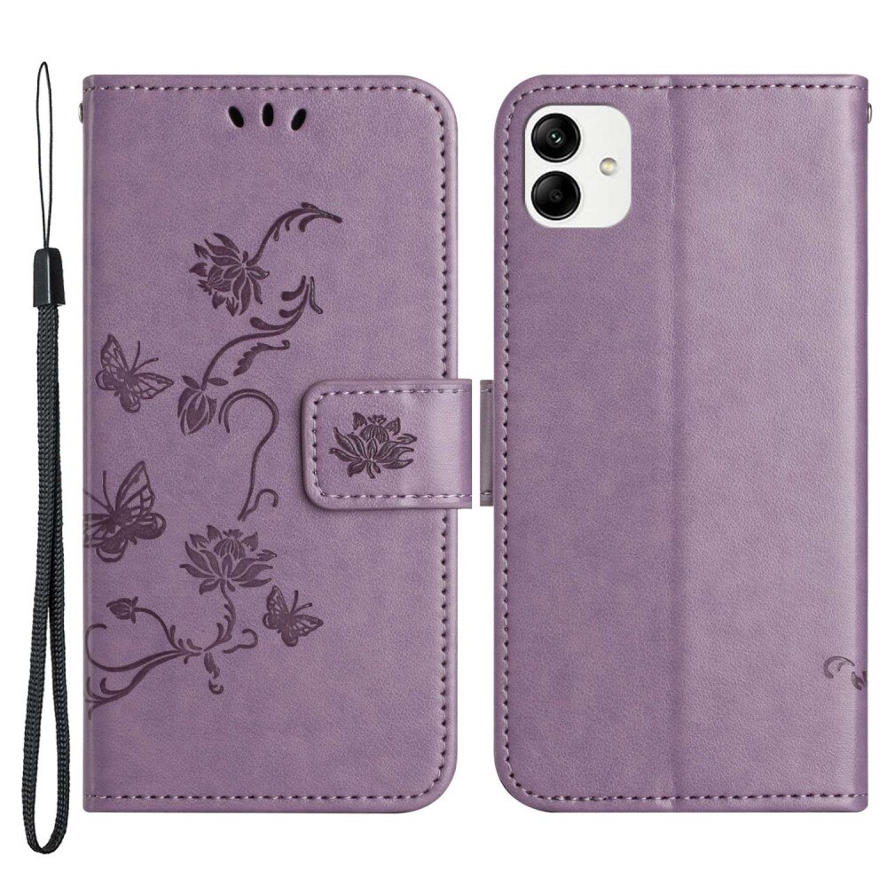 Funda de cuero con mariposas para Samsung Galaxy A04, violeta