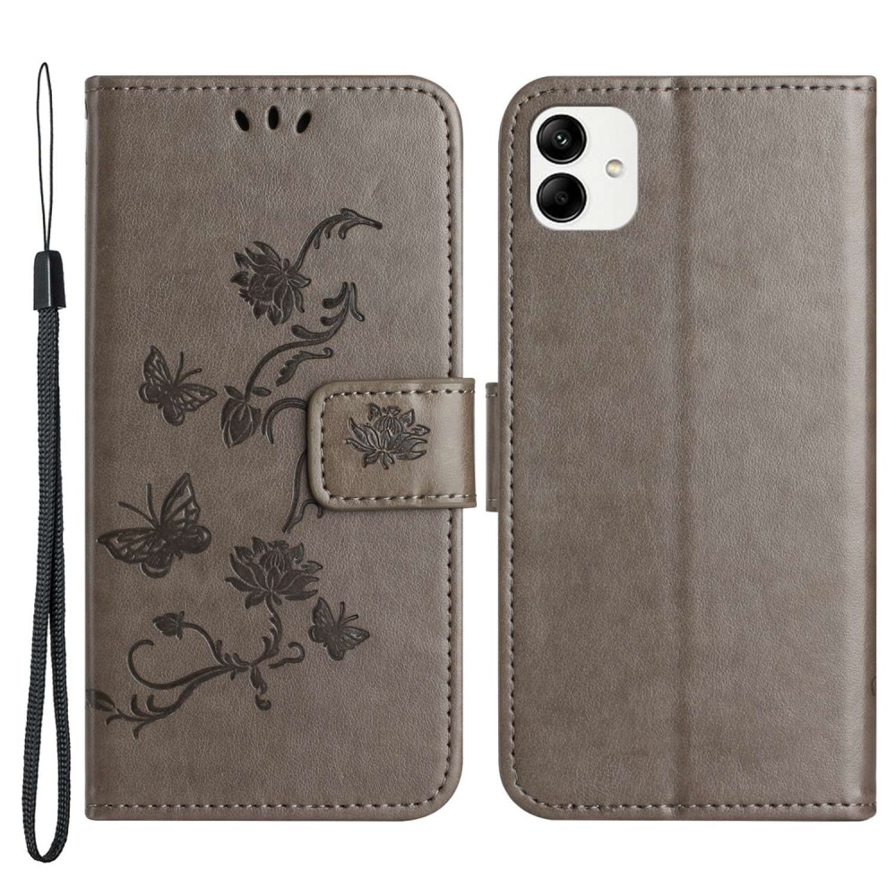 Funda de Cuero con Mariposas Samsung Galaxy A04, Gris