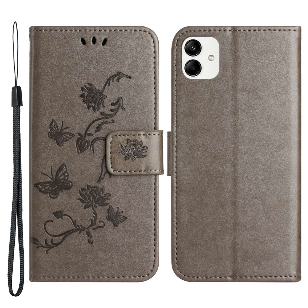 Funda de cuero con mariposas para Samsung Galaxy A04, gris