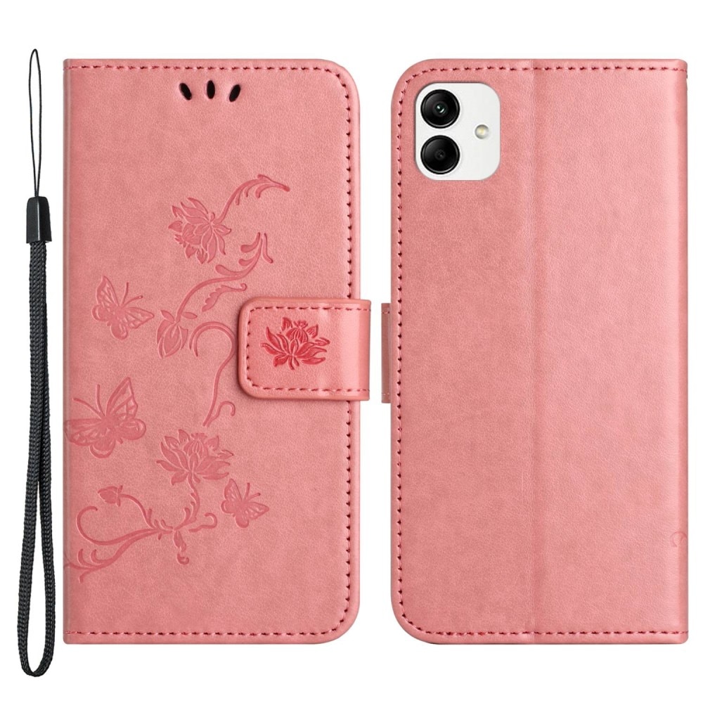 Funda de cuero con mariposas para Samsung Galaxy A04, rosado