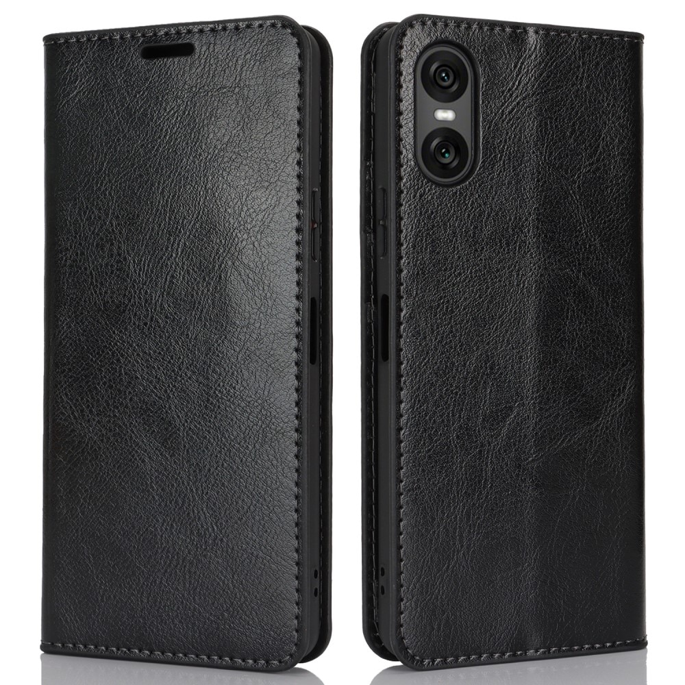 Funda cartera de cuero genuino Sony Xperia 10 VII Negro