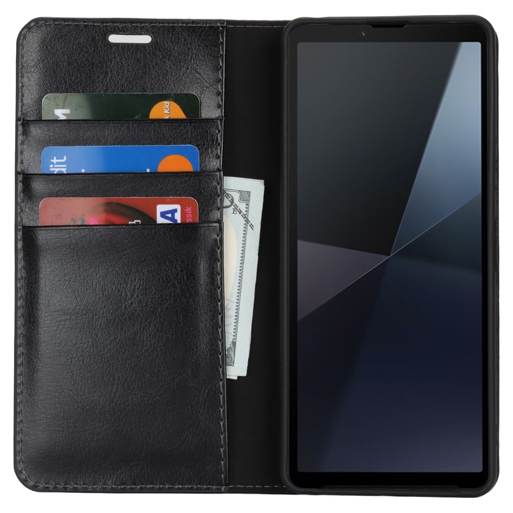 Funda cartera de cuero genuino Sony Xperia 10 VII Negro