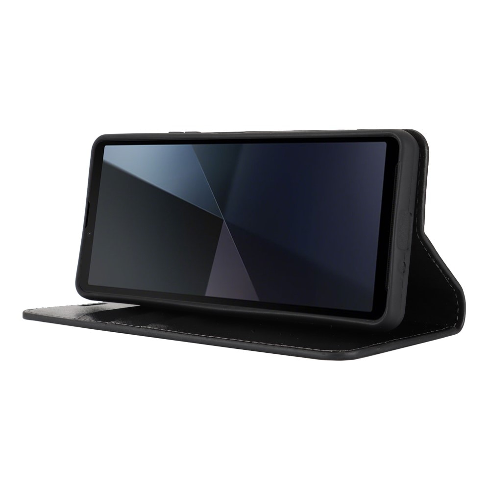 Funda cartera de cuero genuino Sony Xperia 10 VII Negro