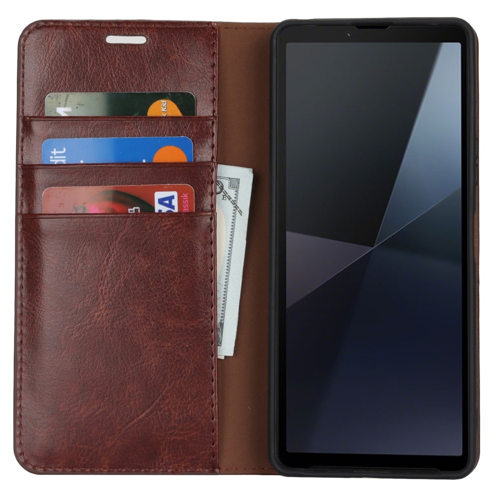 Funda cartera de cuero genuino Sony Xperia 10 VII Marrón oscuro