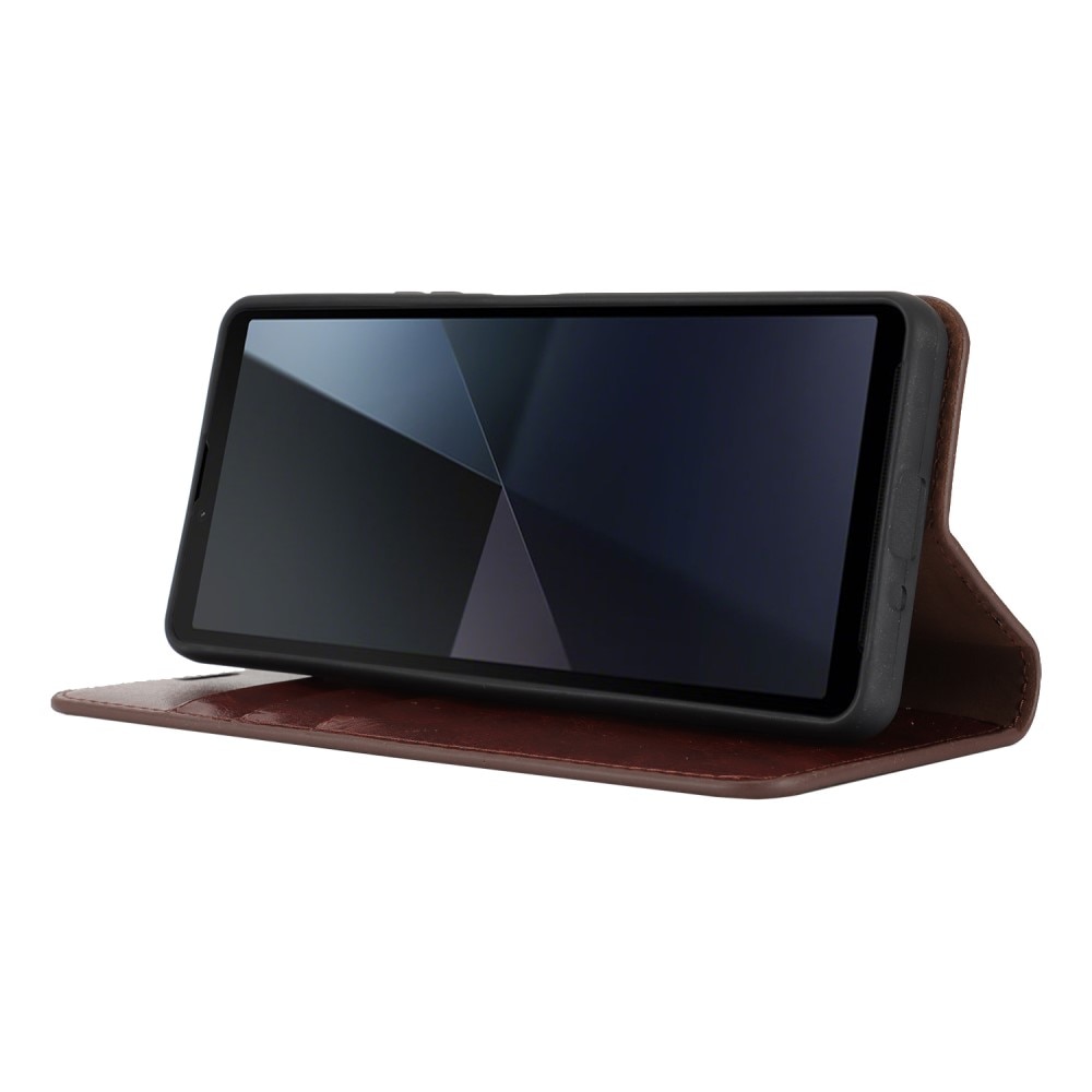Funda cartera de cuero genuino Sony Xperia 10 VII Marrón oscuro