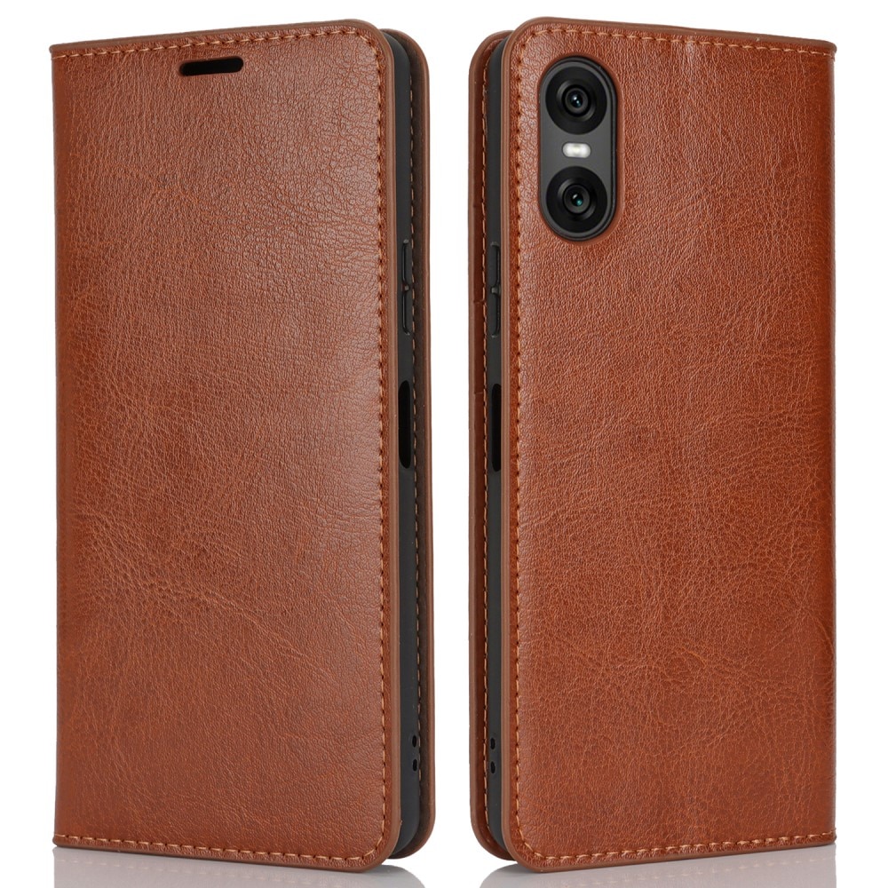 Funda cartera de cuero genuino Sony Xperia 10 VII Marrón