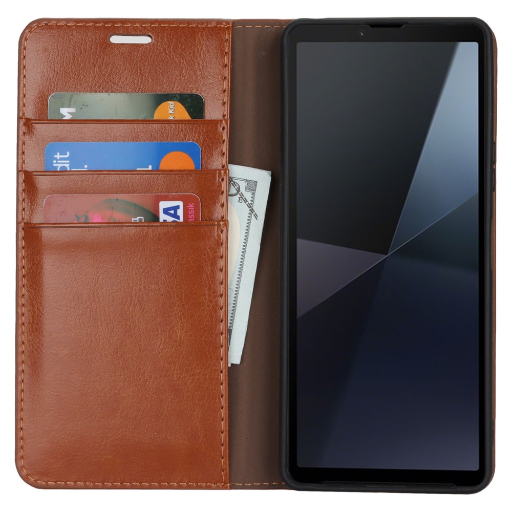 Funda cartera de cuero genuino Sony Xperia 10 VII Marrón