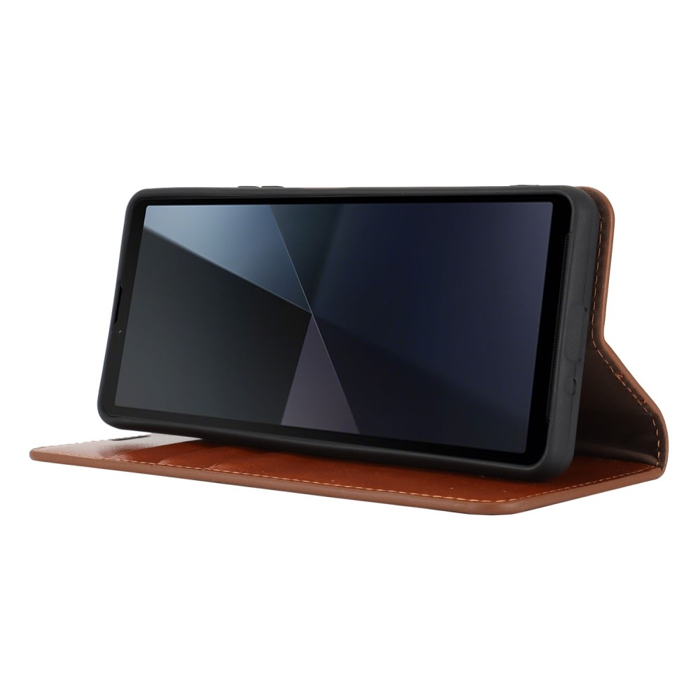 Funda cartera de cuero genuino Sony Xperia 10 VII Marrón