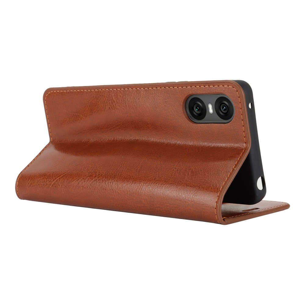 Funda cartera de cuero genuino Sony Xperia 10 VI Marrón