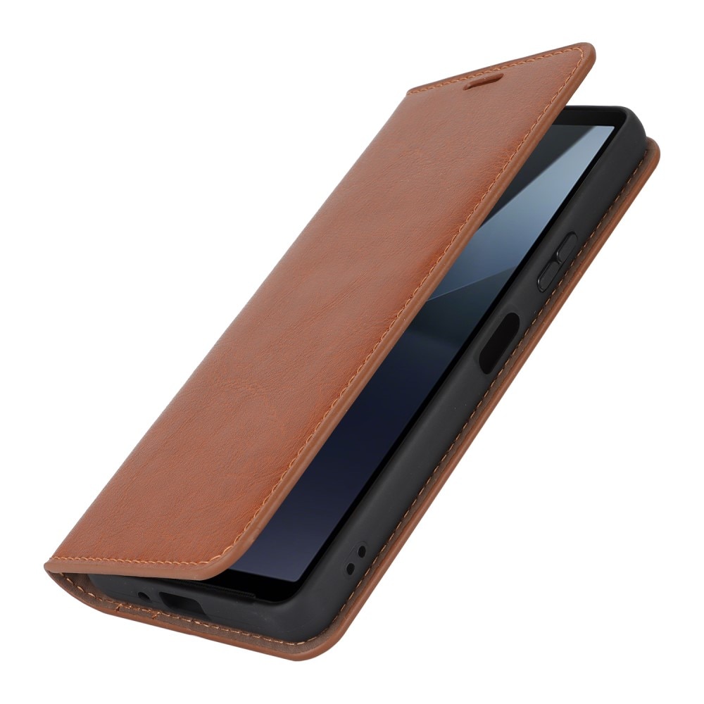Funda cartera de cuero genuino Sony Xperia 10 VI Marrón