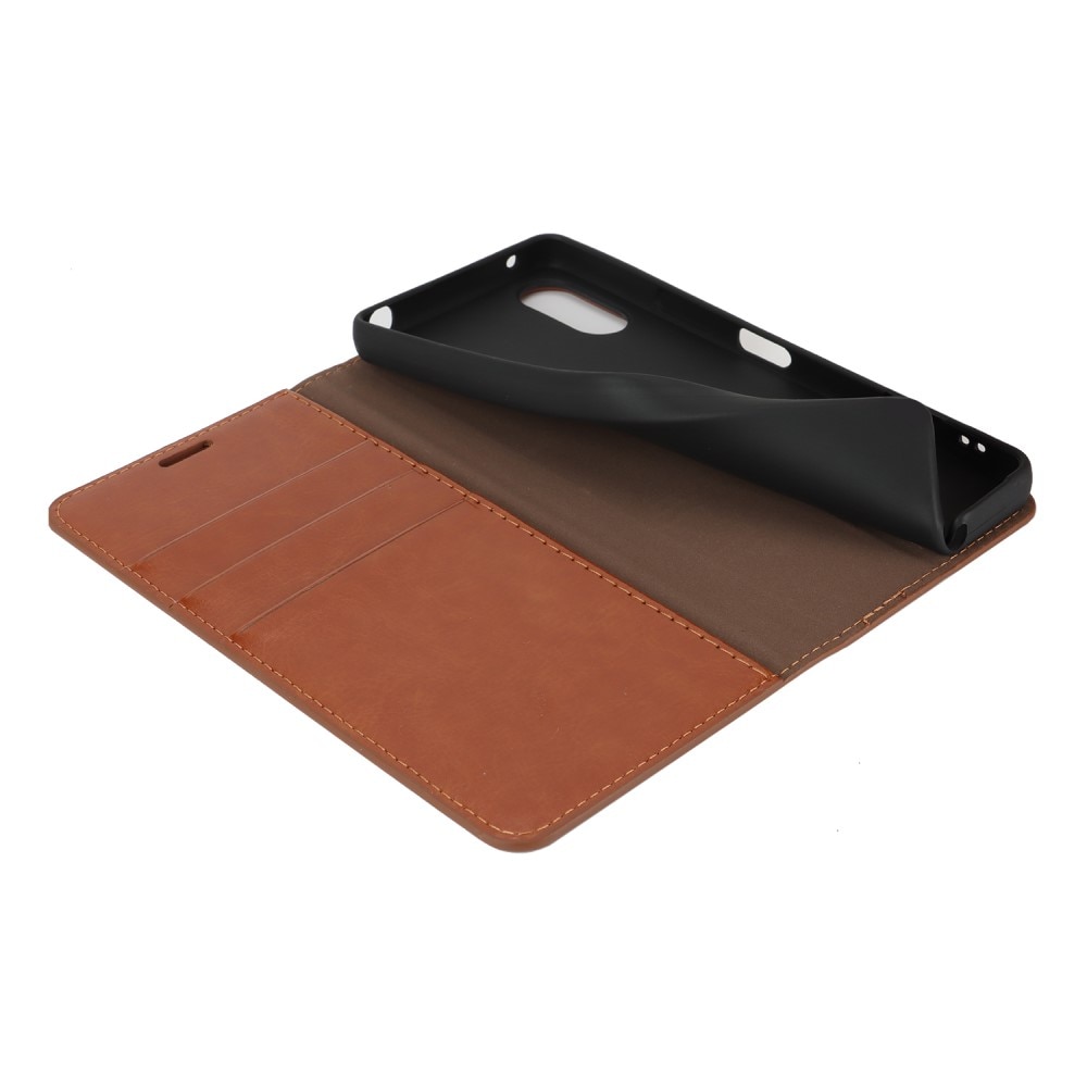 Funda cartera de cuero genuino Sony Xperia 10 VI Marrón
