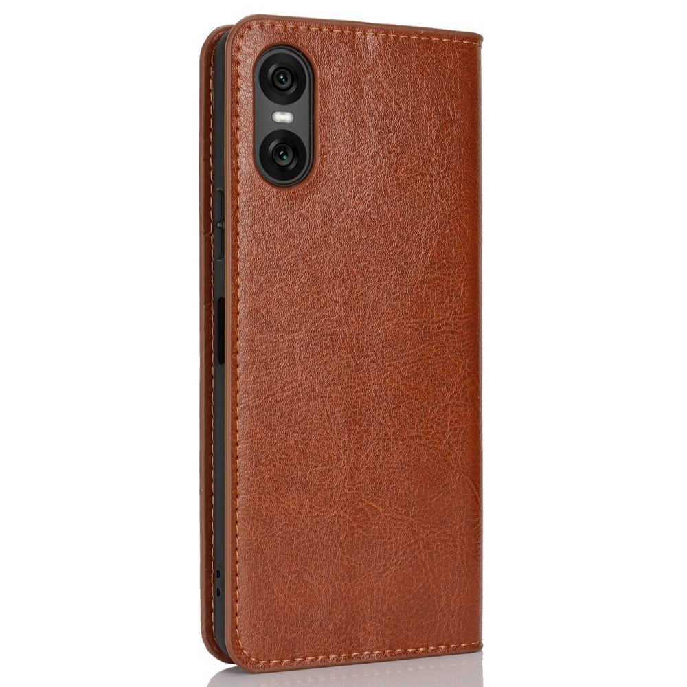 Funda cartera de cuero genuino Sony Xperia 10 VI Marrón
