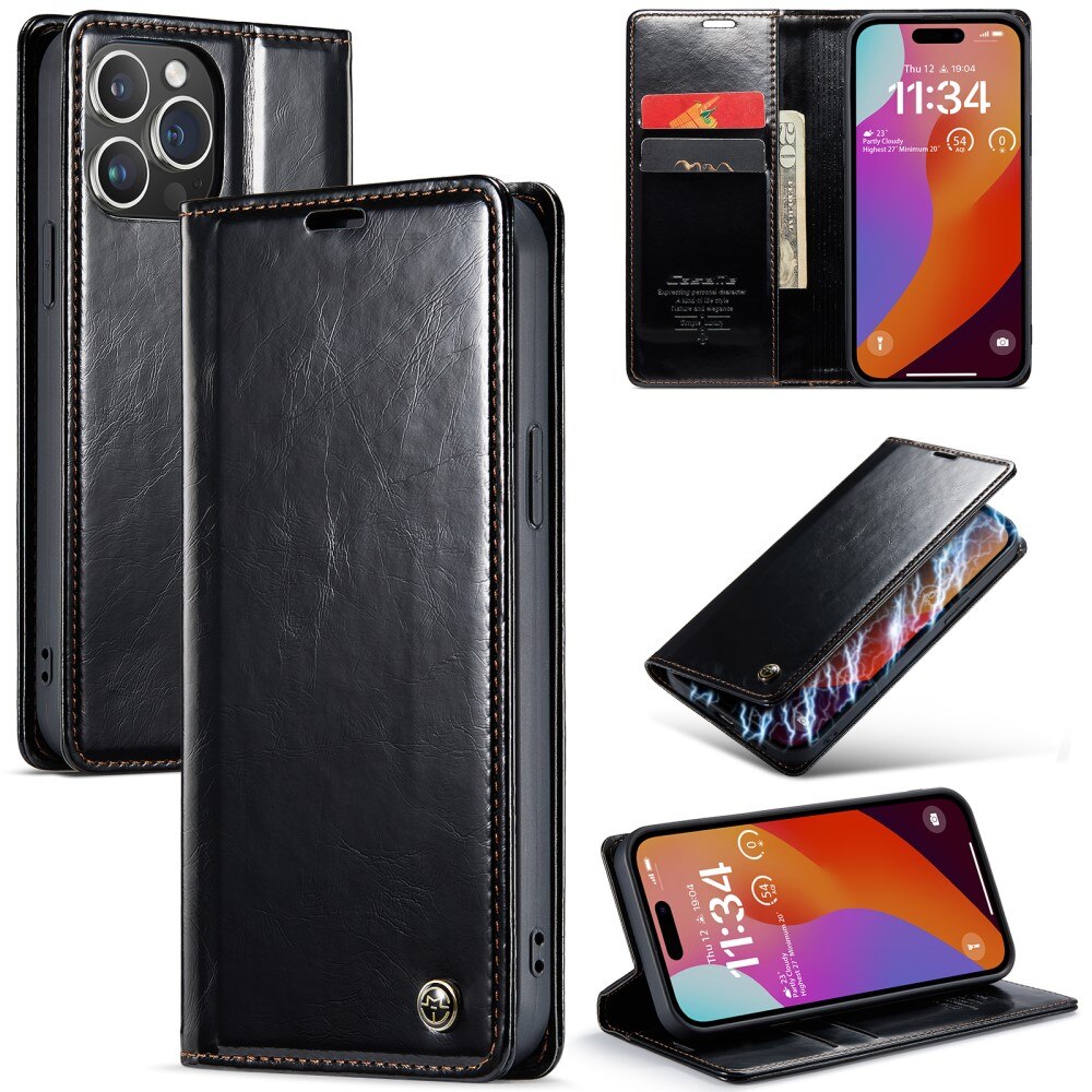 Funda de cuero iPhone 16 Pro Max, negro