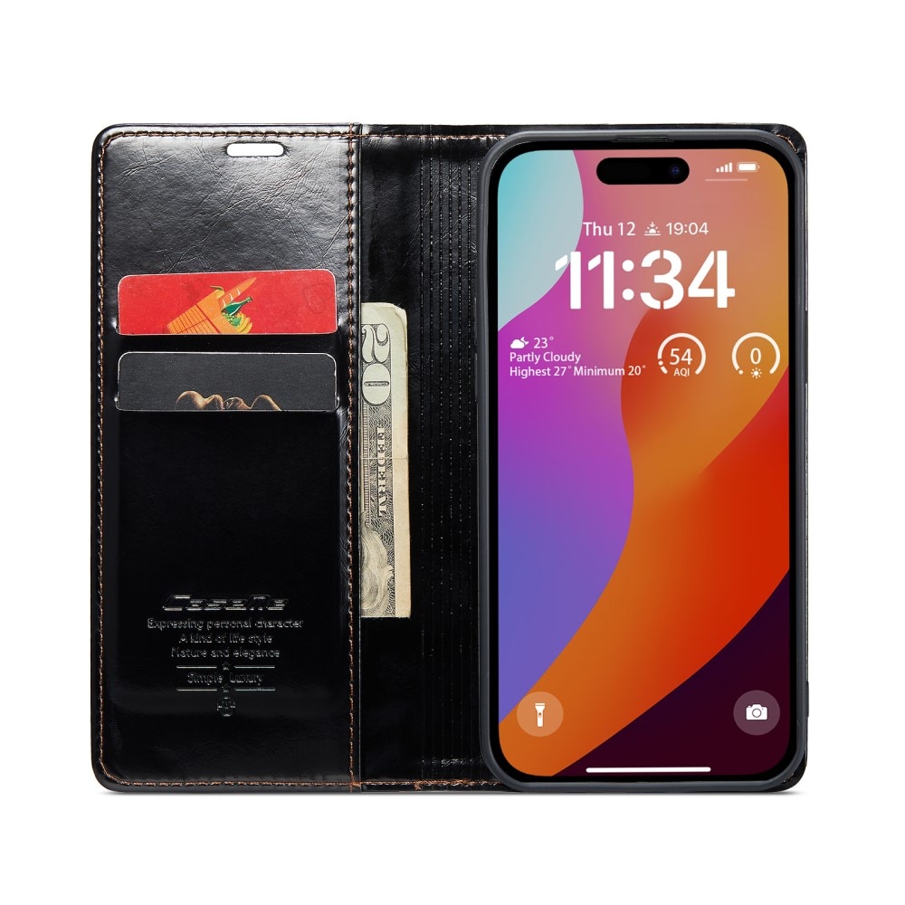 Funda de cuero iPhone 16 Pro Max, negro