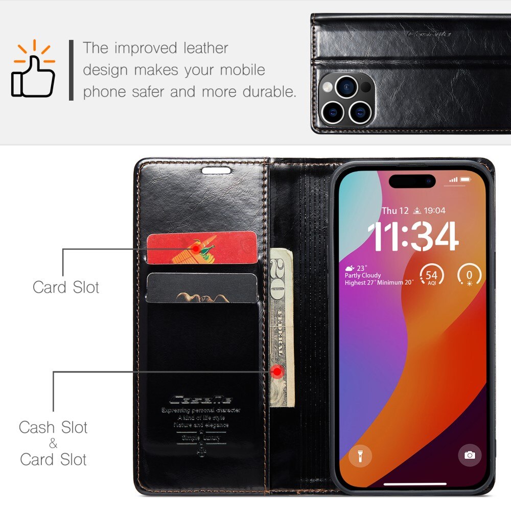 Funda de cuero iPhone 16 Pro Max, negro