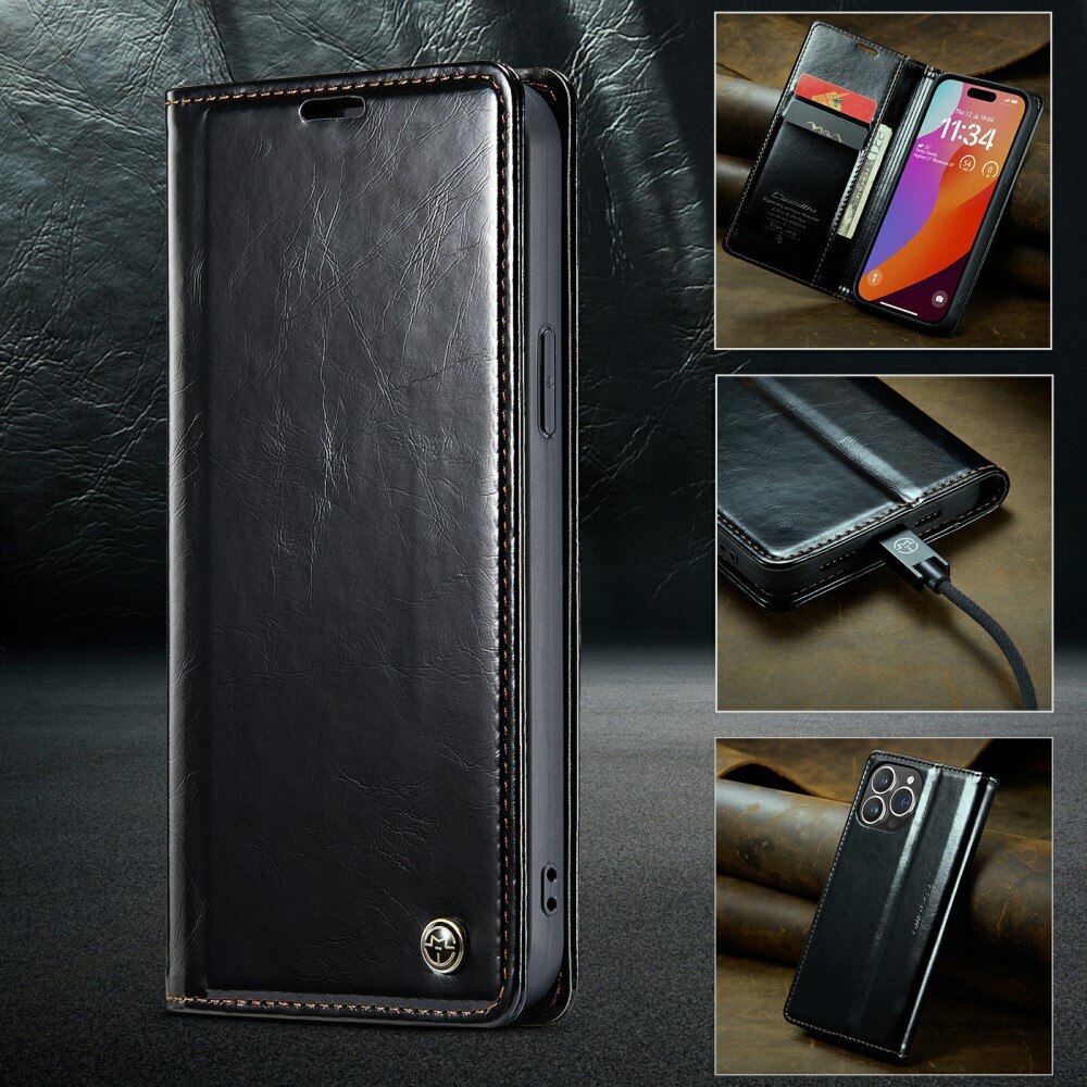 Funda de cuero iPhone 16 Pro Max, negro