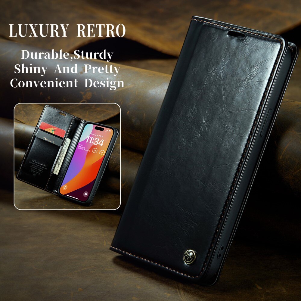 Funda de cuero iPhone 16 Pro Max, negro