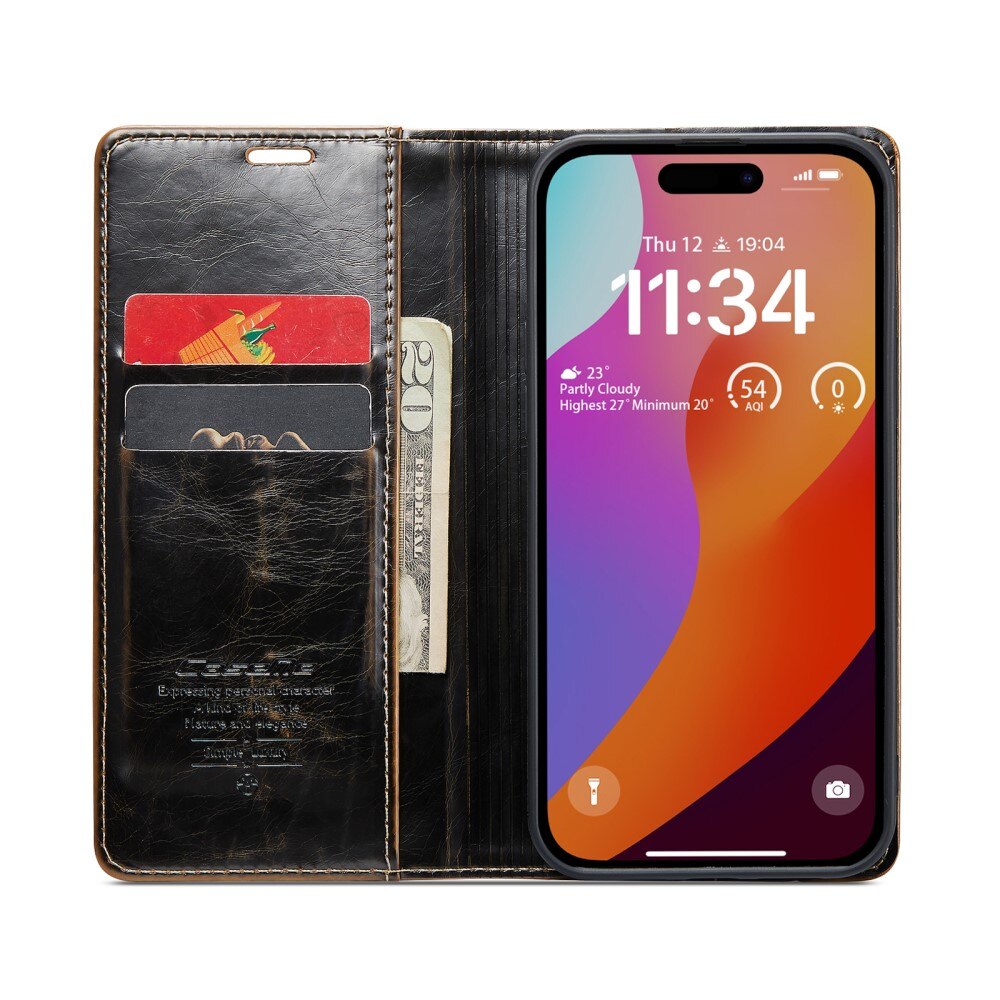 Funda de cuero iPhone 16 Pro, marrón
