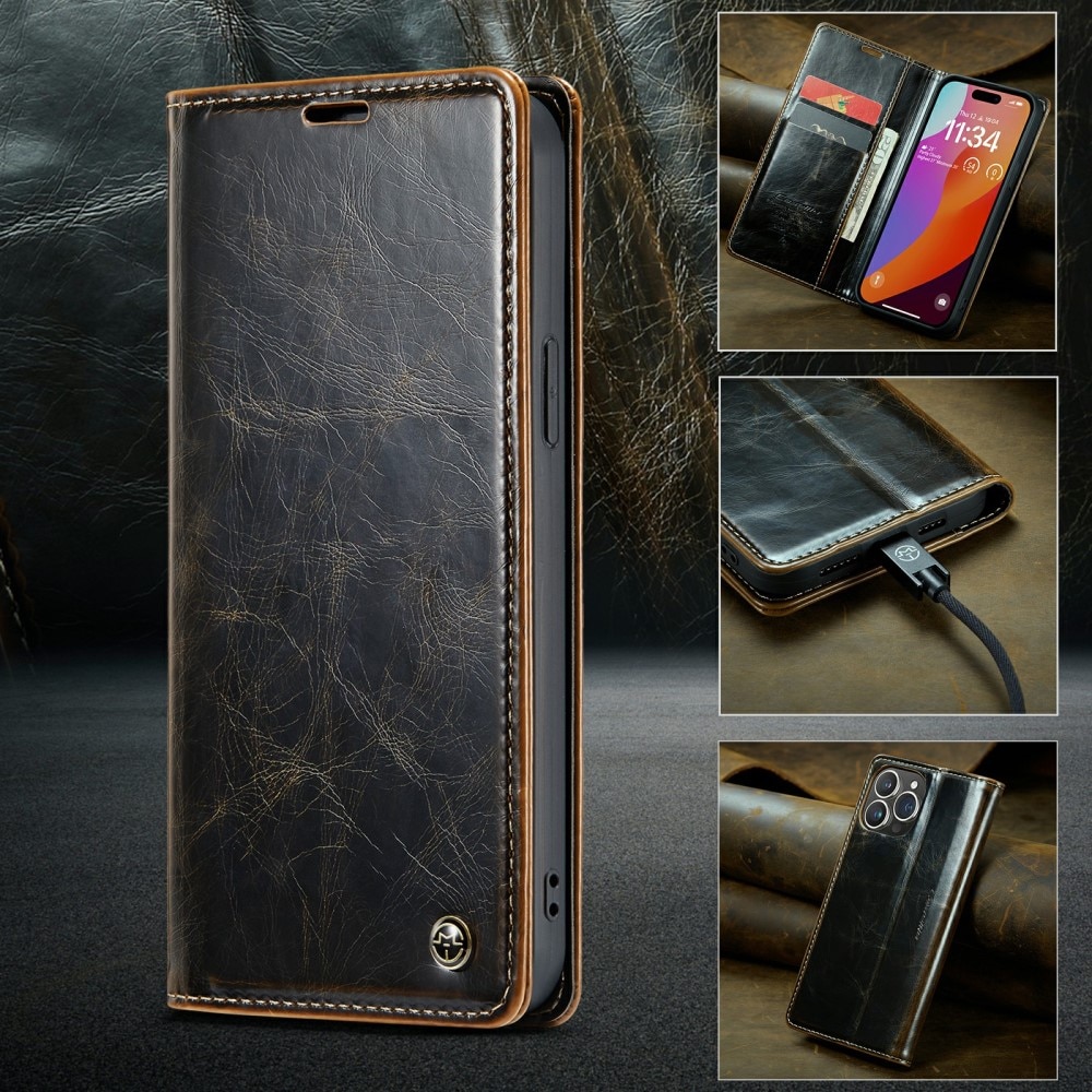 Funda de cuero iPhone 16 Pro, marrón