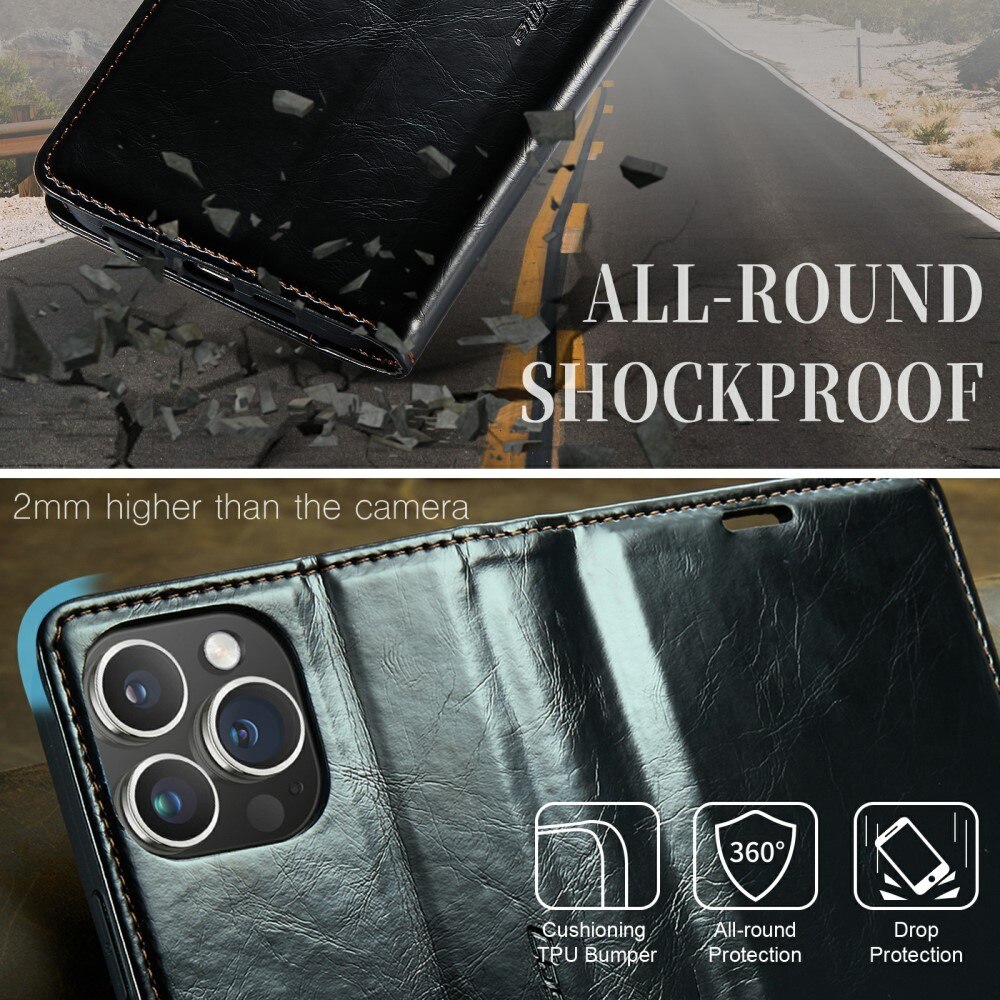 Funda de cuero iPhone 16 Pro, negro