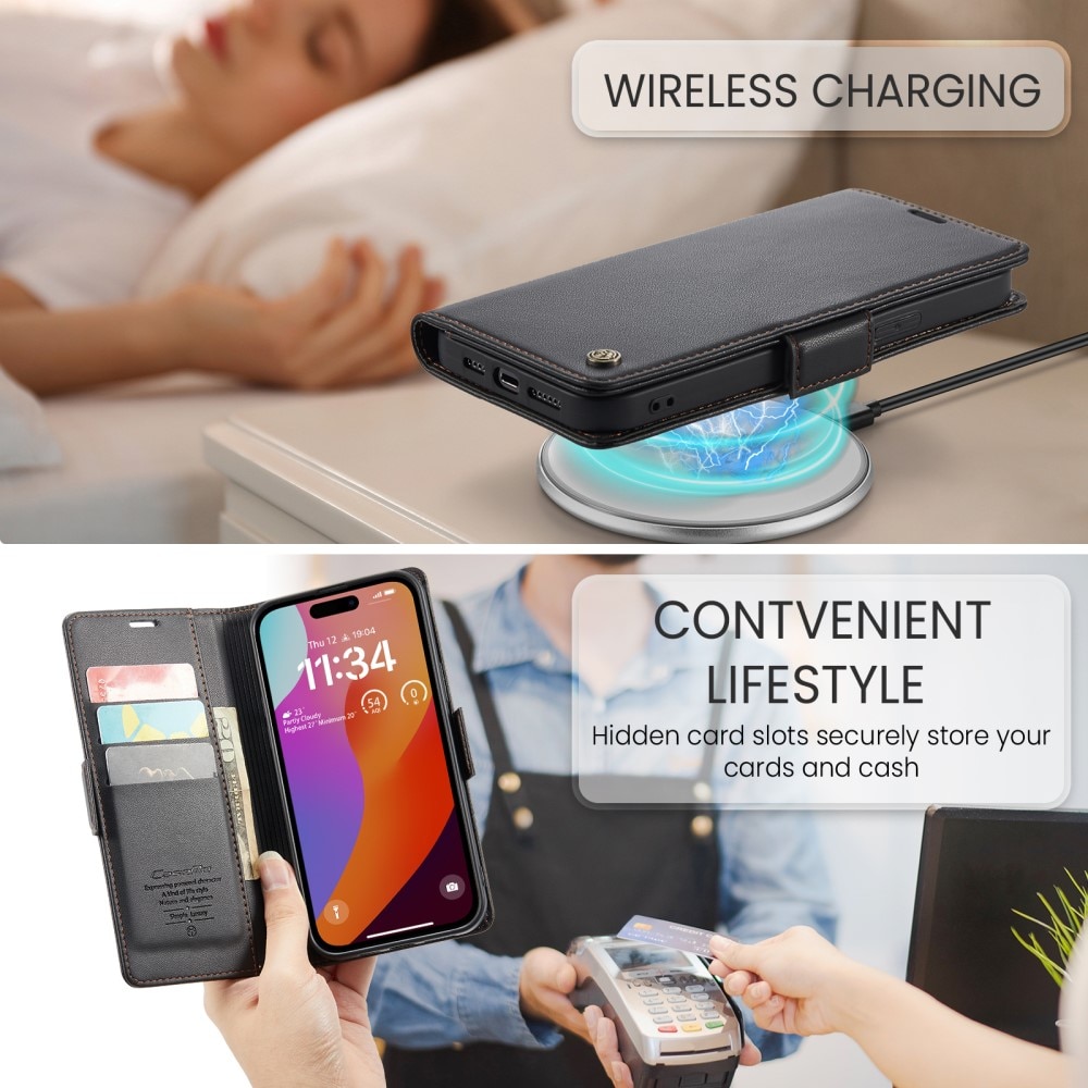 Funda delgada con solapa anti-RFID iPhone 16 Pro Max Negro