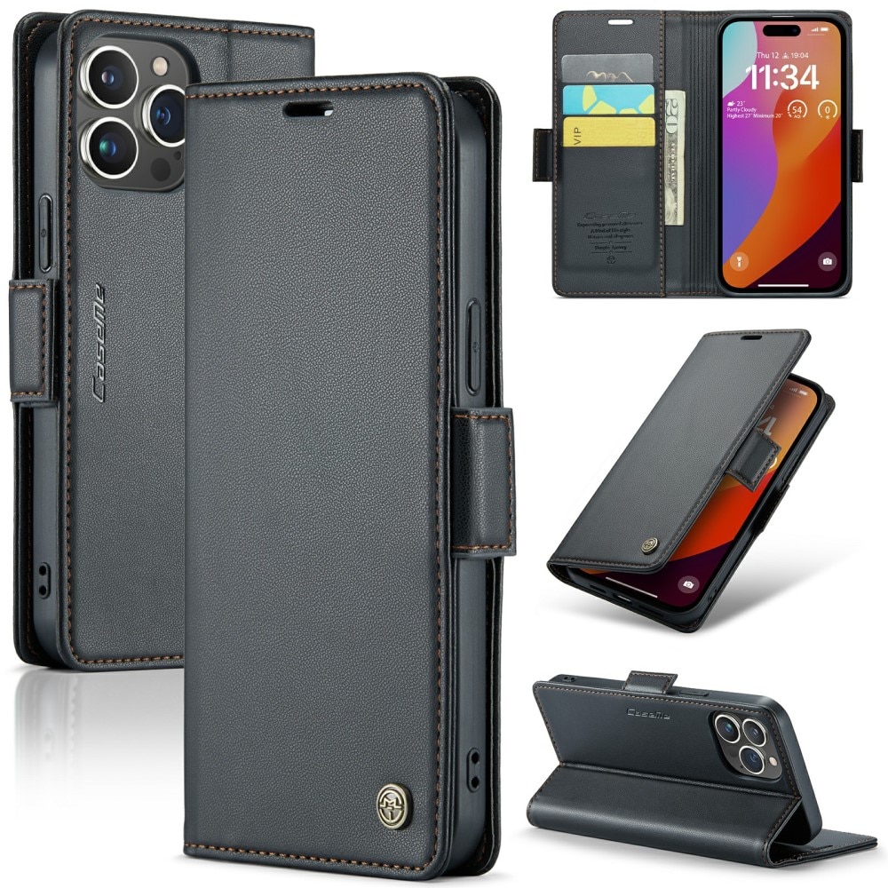 Funda delgada con solapa anti-RFID iPhone 16 Pro Max Negro