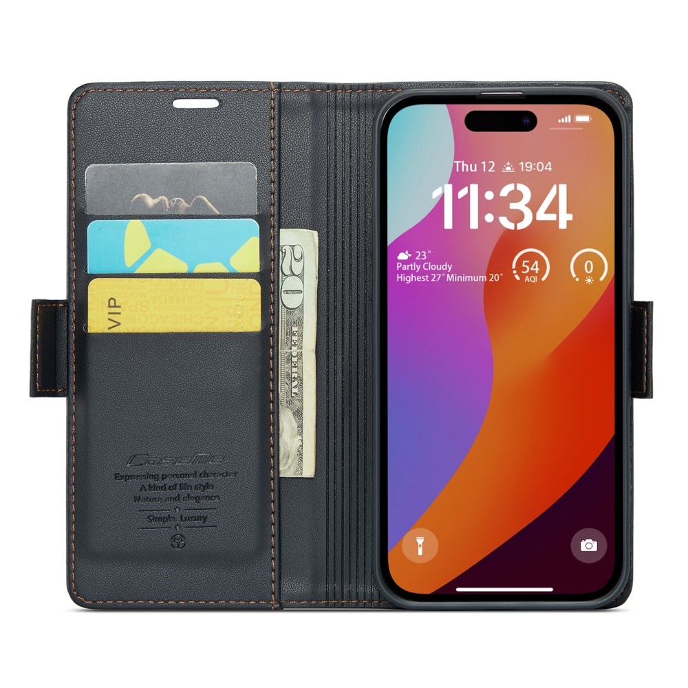 Funda delgada con solapa anti-RFID iPhone 16 Pro Max Negro