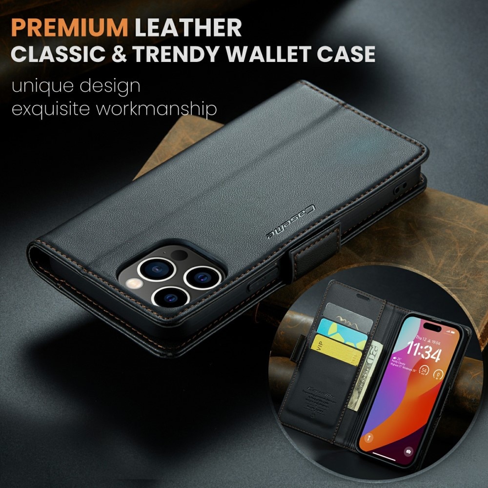Funda delgada con solapa anti-RFID iPhone 16 Pro Max Negro