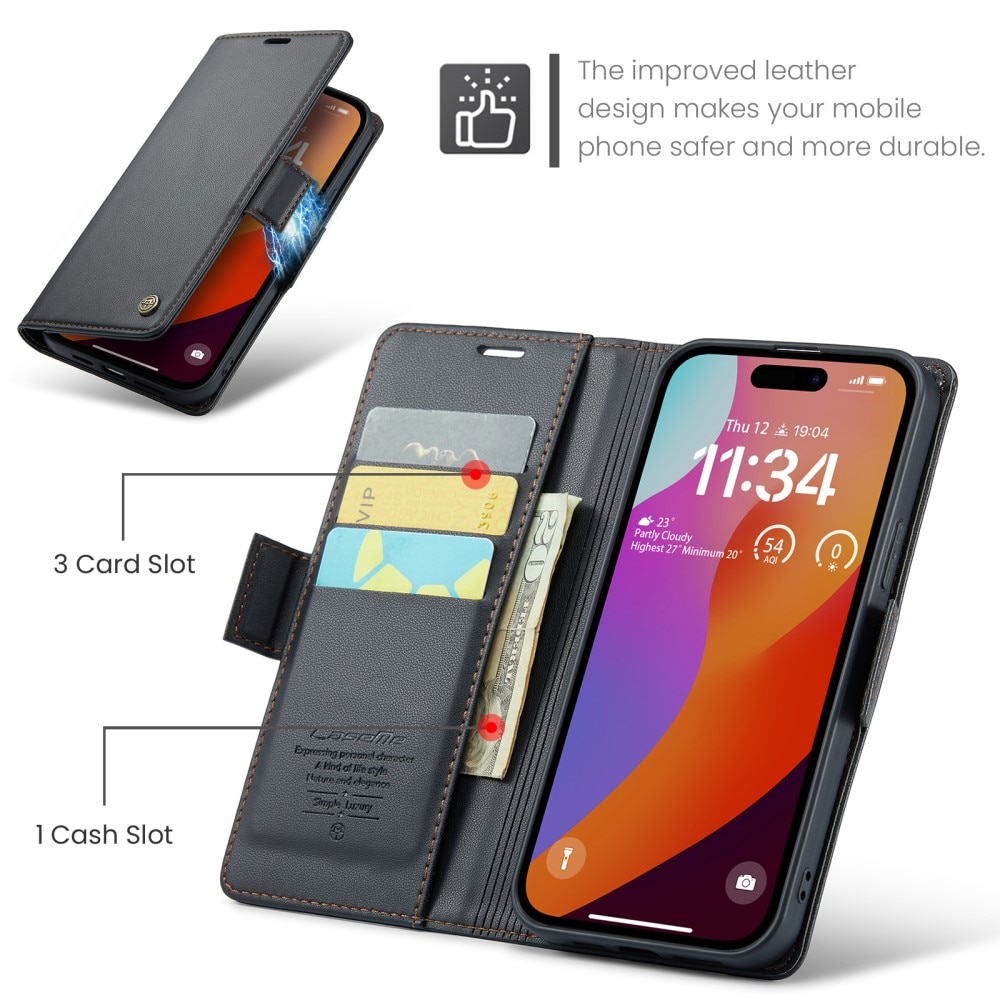 Funda delgada con solapa anti-RFID iPhone 16 Pro Max Negro