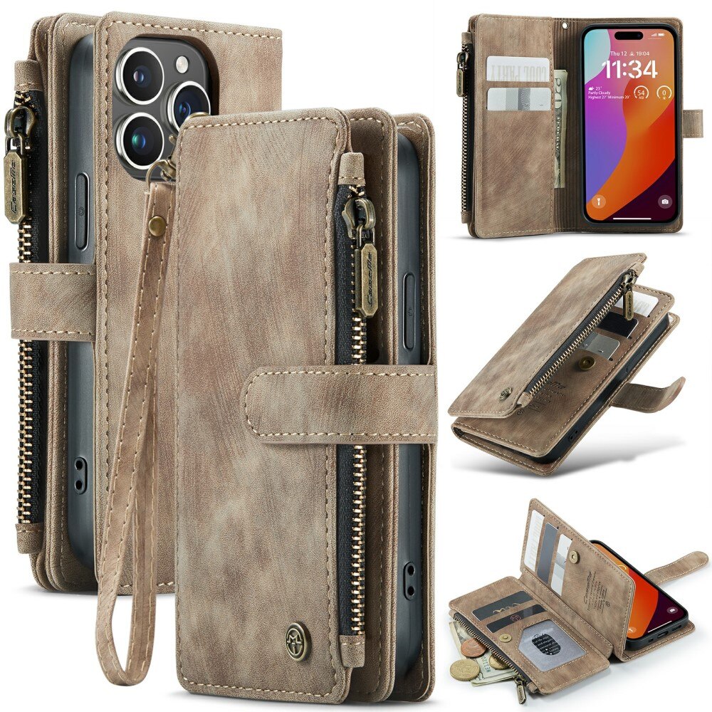 Cartera Zipper iPhone 16 Pro Marrón